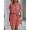 Women's Fashion Spring/Summer 2026 New Printed Short-Sleeve Dress Beach High-Waisted Batwing Sleeve Wrap Dress