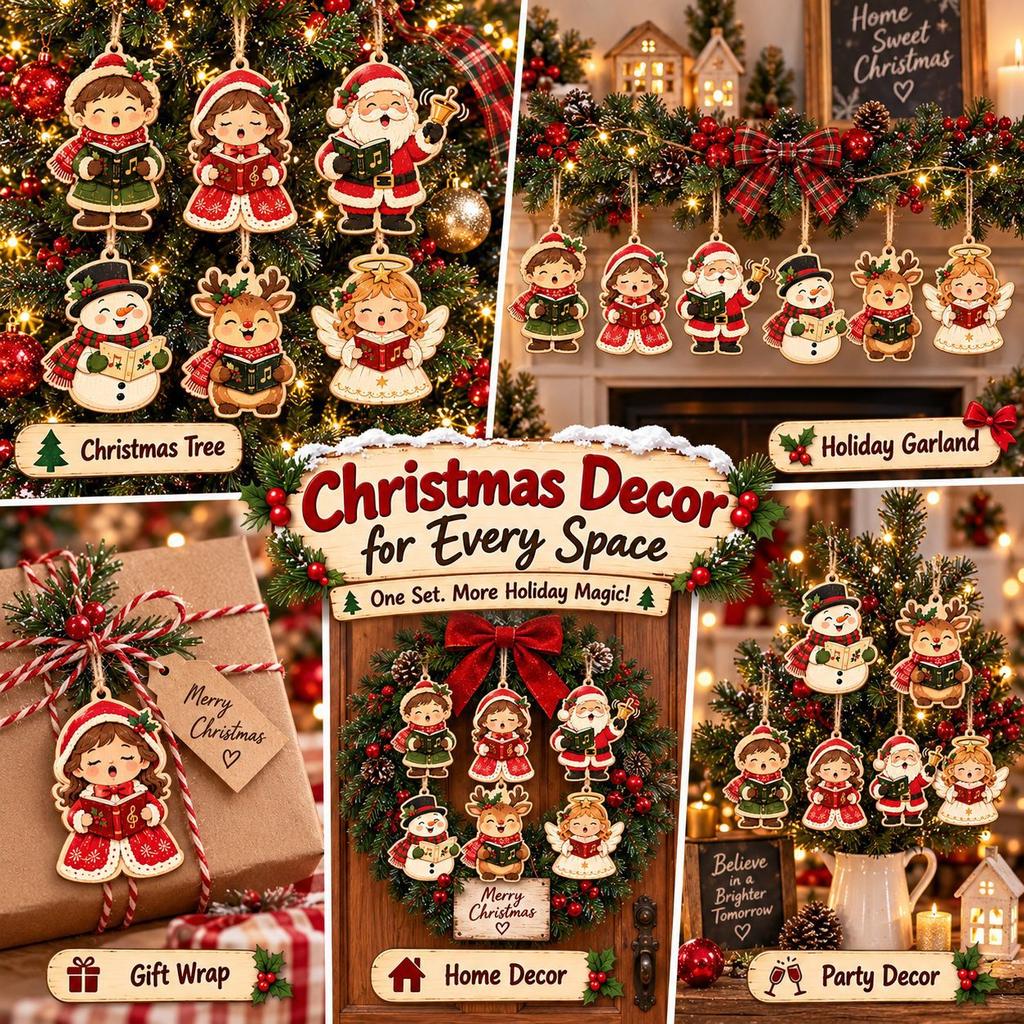Wooden Christmas Hanging Plaques Set of 6 Vintage Santa and Snowman Wall Decorations with Twine