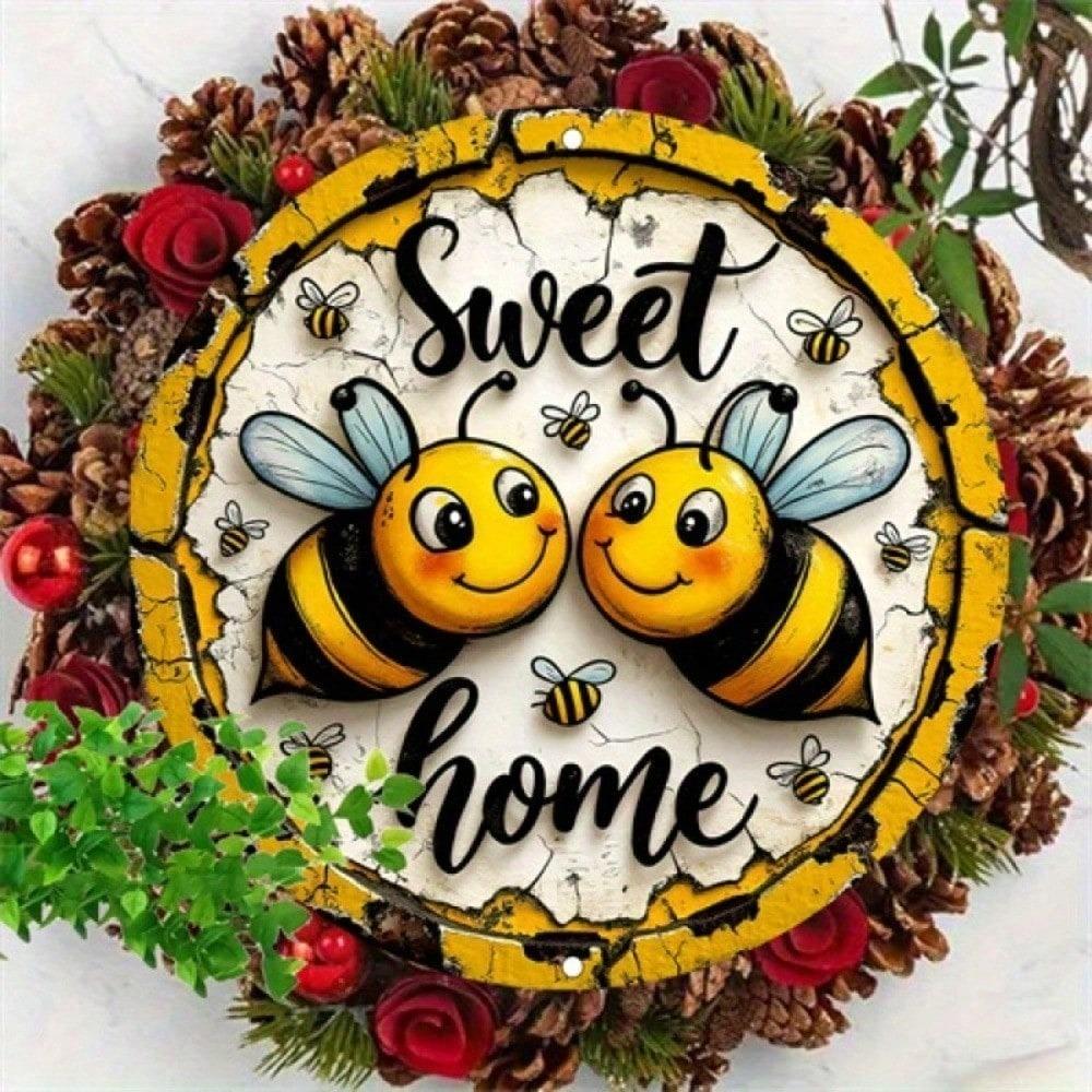Vintage Tin Sign HALO Bee Wall Art 8x8 Inch Retro Farmhouse Kitchen Metal Decor
