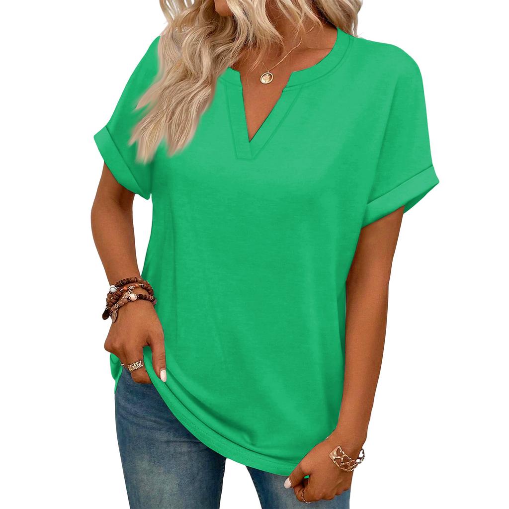 Stylish Women's Casual V-neck Short-sleeved Color T-shirt