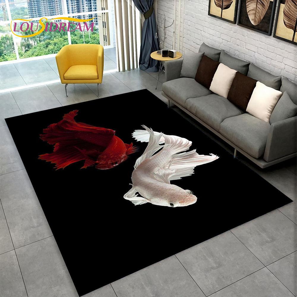 3D Pastoral Tai Chi Carp Fish Area Rug,Carpet Rug for Living Room Bedroom Sofa Doormat Decor,Kid Play Kitchen Non-slip Floor Mat