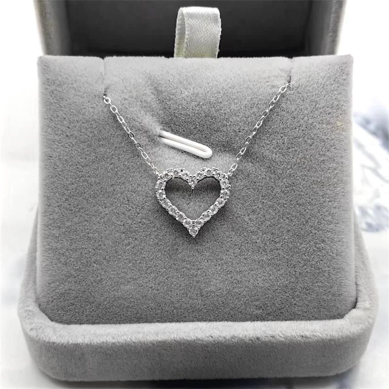 European S925 Sterling Silver Heart Pendant Necklace with Diamond Inlay