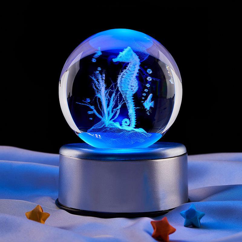Veilleuse Boule de Cristal Hippocampe Coloré - Cadeau Parfait pour les Anniversaires d'Amis