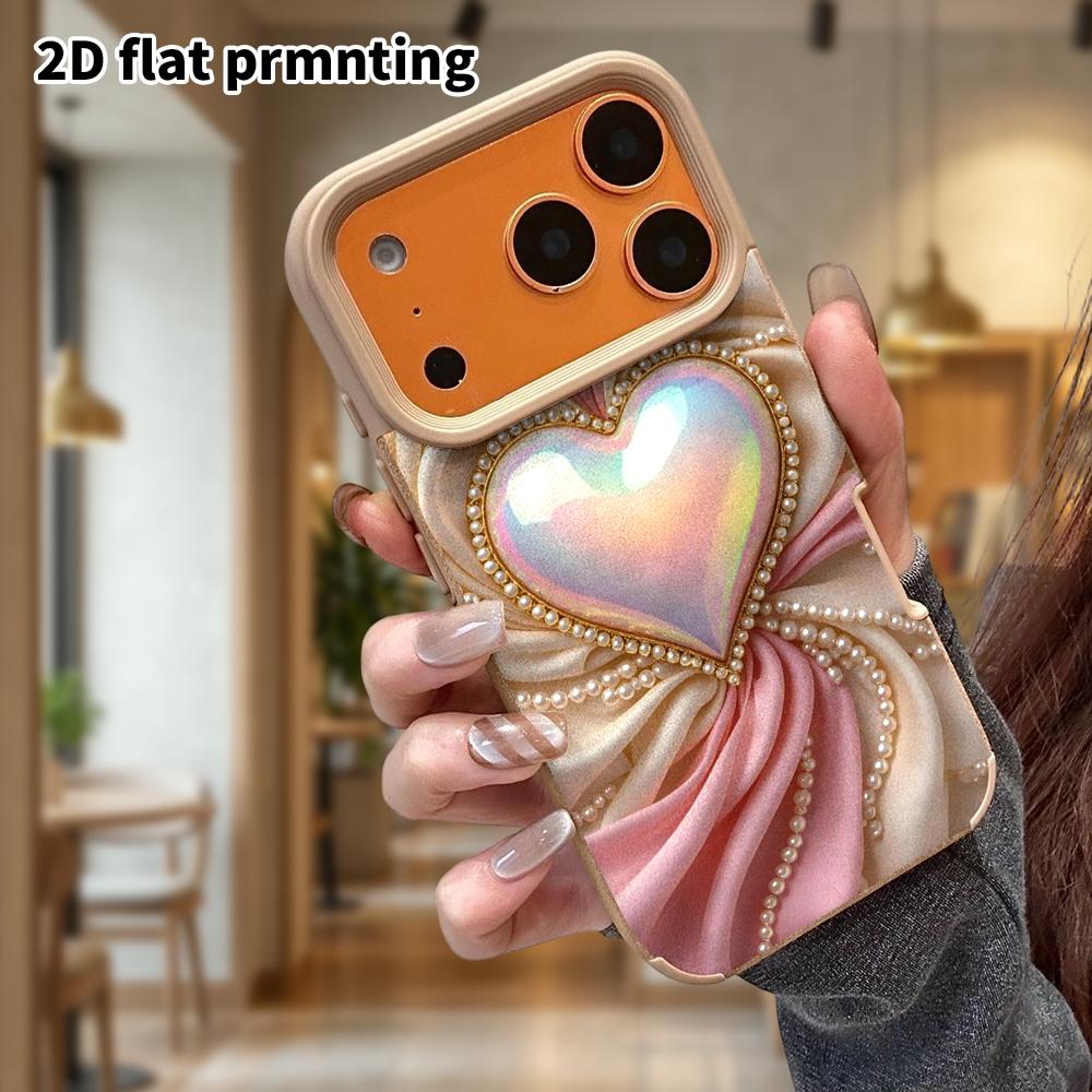 Phone Case: Lambskin 2D Flat Samsung Galaxy A34 A35 M05 M06 S20 S22 S21 FE Plus 5G Protective Case, Iridescent Heart, Christmas and Halloween Gift
