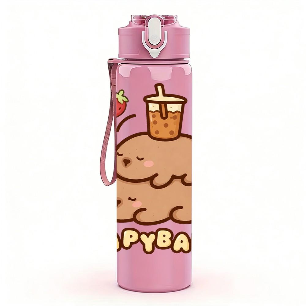 1PC Capybara Relax Fruit Cute Cartoon 750ml Color Plastic Sports Water Bottle Leakproof Flip Straw Lid Suitable for Sports Office Home Use