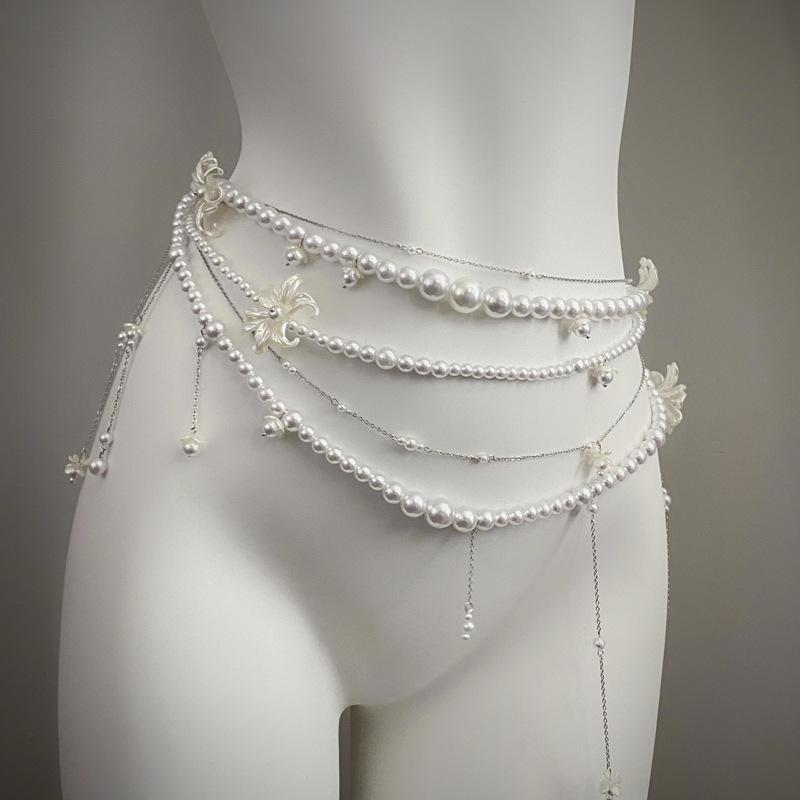 Taillenkette Kollektion~ Halskette mehrlagige Perlen-Taillenkette Brustkette Hofessen Schulterkette leichter Luxus Bein Kette einzigartiges Halsband