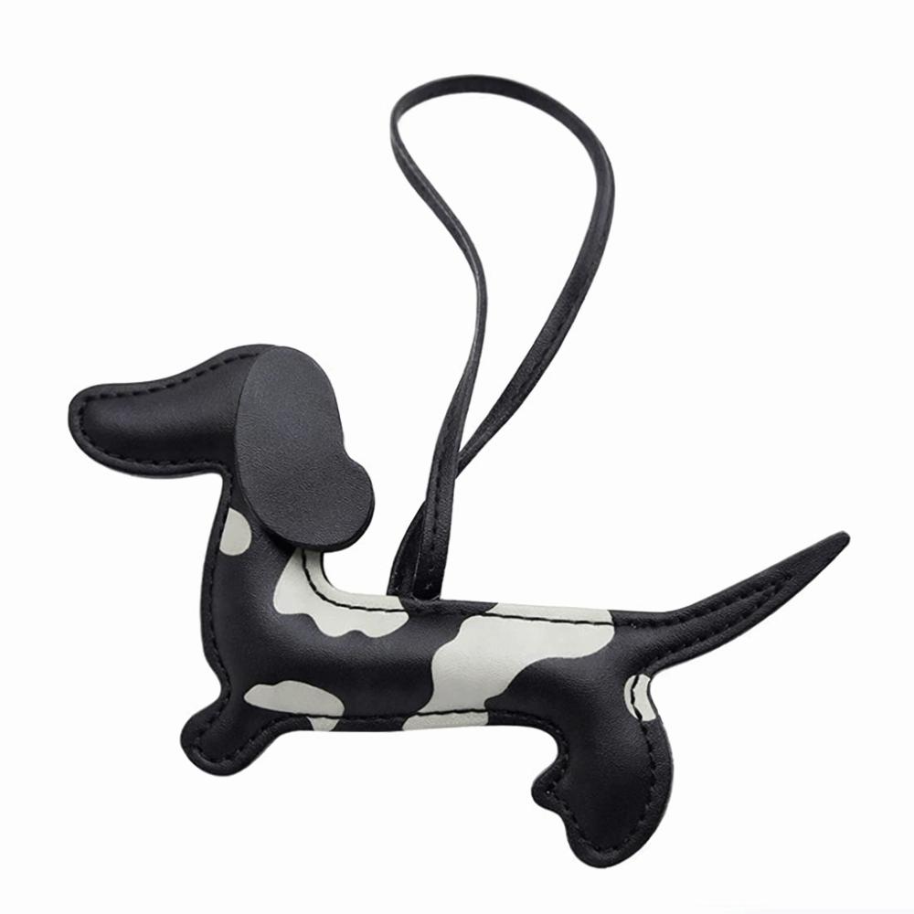 Handmade Puppy PU Leather Key Ring Cute Animal Bag Charm DIY Dachshund Dog Keychain  Keys Ornament чёрный
