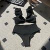 High Waist Bikini Set Women's Solid Color V-Neck Swimwear Ruffled Triangle Top Beach Summer Two Pieces