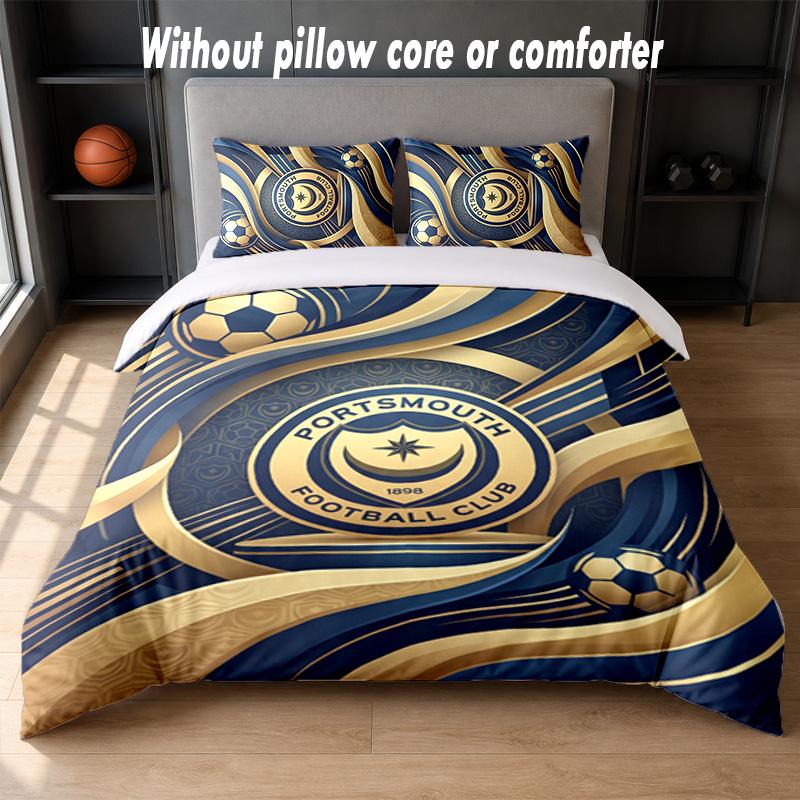 Portsmouth FC Design Bett Bettwäsche Set 1 Bettbezug + 2 Kissenbezüge Weich Atmungsaktiv Haushalt Bettwäsche