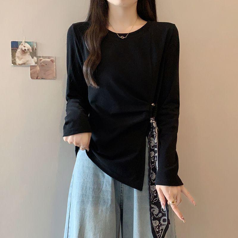 Designer Plus Size Long Sleeve Flowy T-Shirt for Women - Round Neck, Flattering Spring/Autumn Top