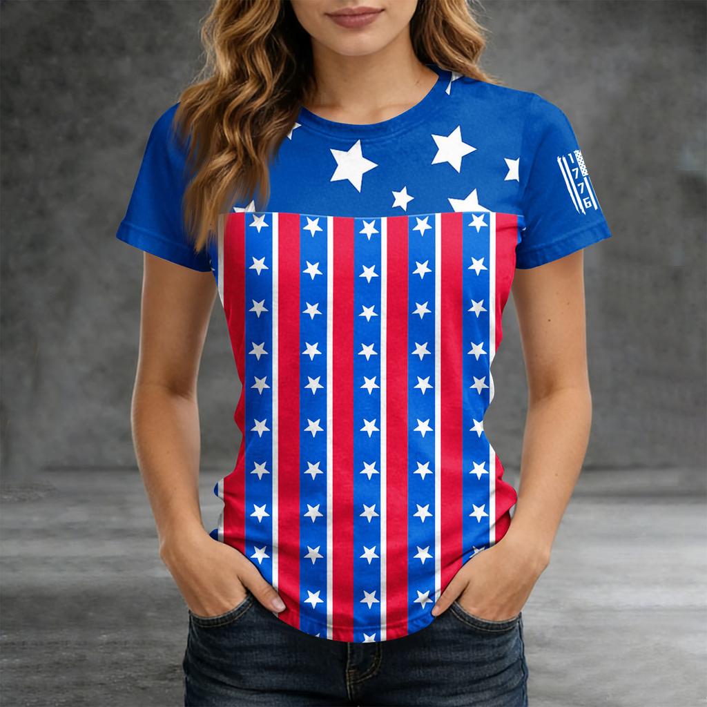 Women's Short-sleeved Top, Casual Slim Fit Women's Round Neck Short-sleeved Printed Shirt