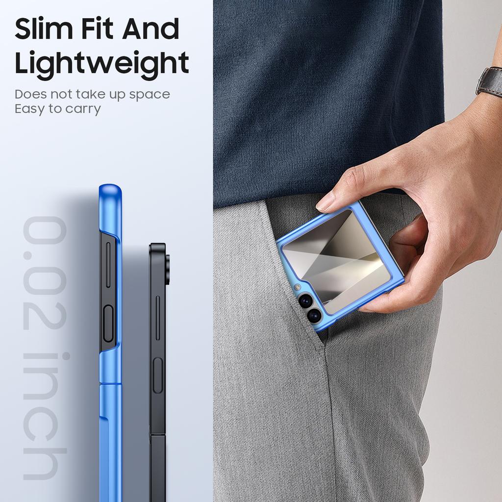 Slim Hard PC Case for Galaxy Z Flip 6 with Built-in Screen Protector,Shockproof Anti-Scratch Full Body Protection Cover,For Wireless Charging-Blue