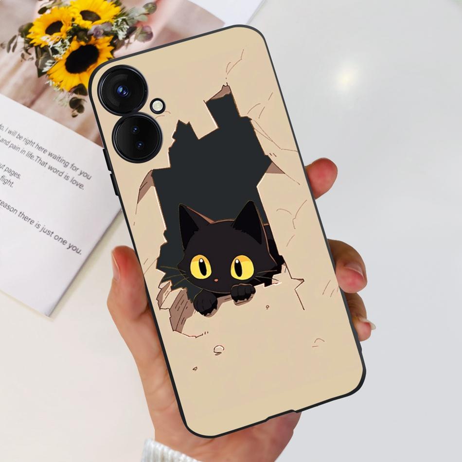 For Tecno Spark 9 Pro KH7 KH7n Cute Cartoon Phone Case For Tecno Spark 9Pro Black Silicone Soft TPU Cases