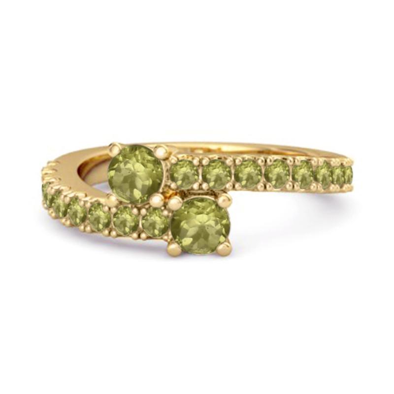 Peridot Twin Stone Pavé Bypass Ring - 925 Sterling Silver Gold Vermeil