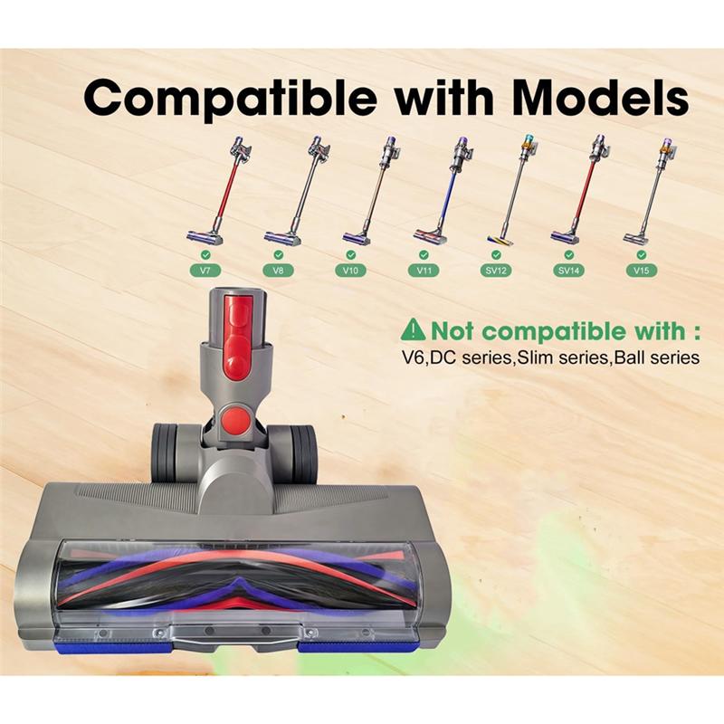 A60P Anti-Tangle Cleaner Head For Dyson V7 V8 V10 V11 V15 Vacuum Attachments With Green Dust Light For Carpets Hardwood Floor