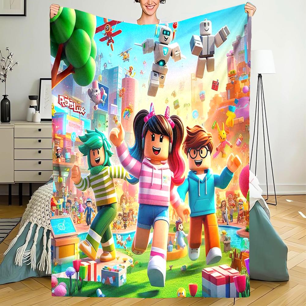 Roblox Theme Printed Blanket - Perfect for Couch, Bed, Travel & Outdoor Use | Machine Washable, Cozy & Durable.