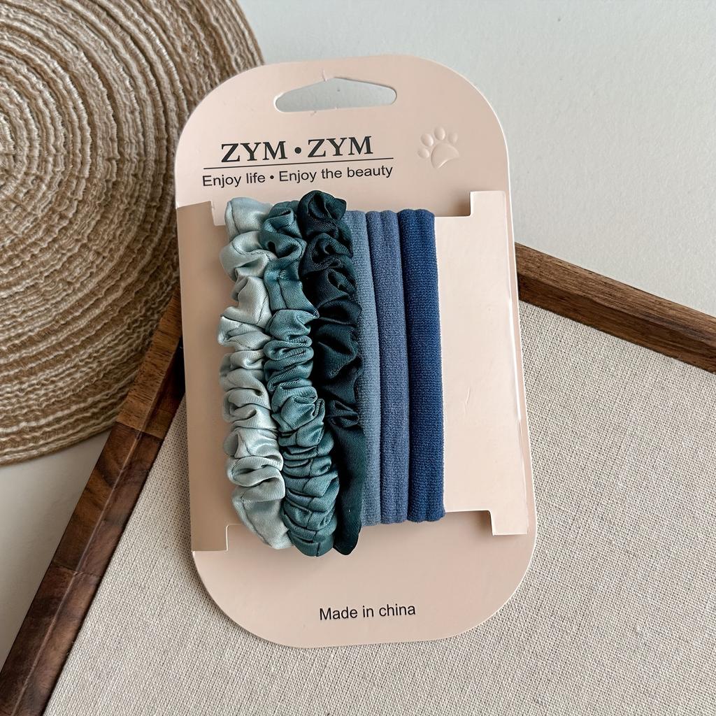 Set of 6 Elegant Fabric Hair Ties with Satin Finish, Versatile for Ponytails.