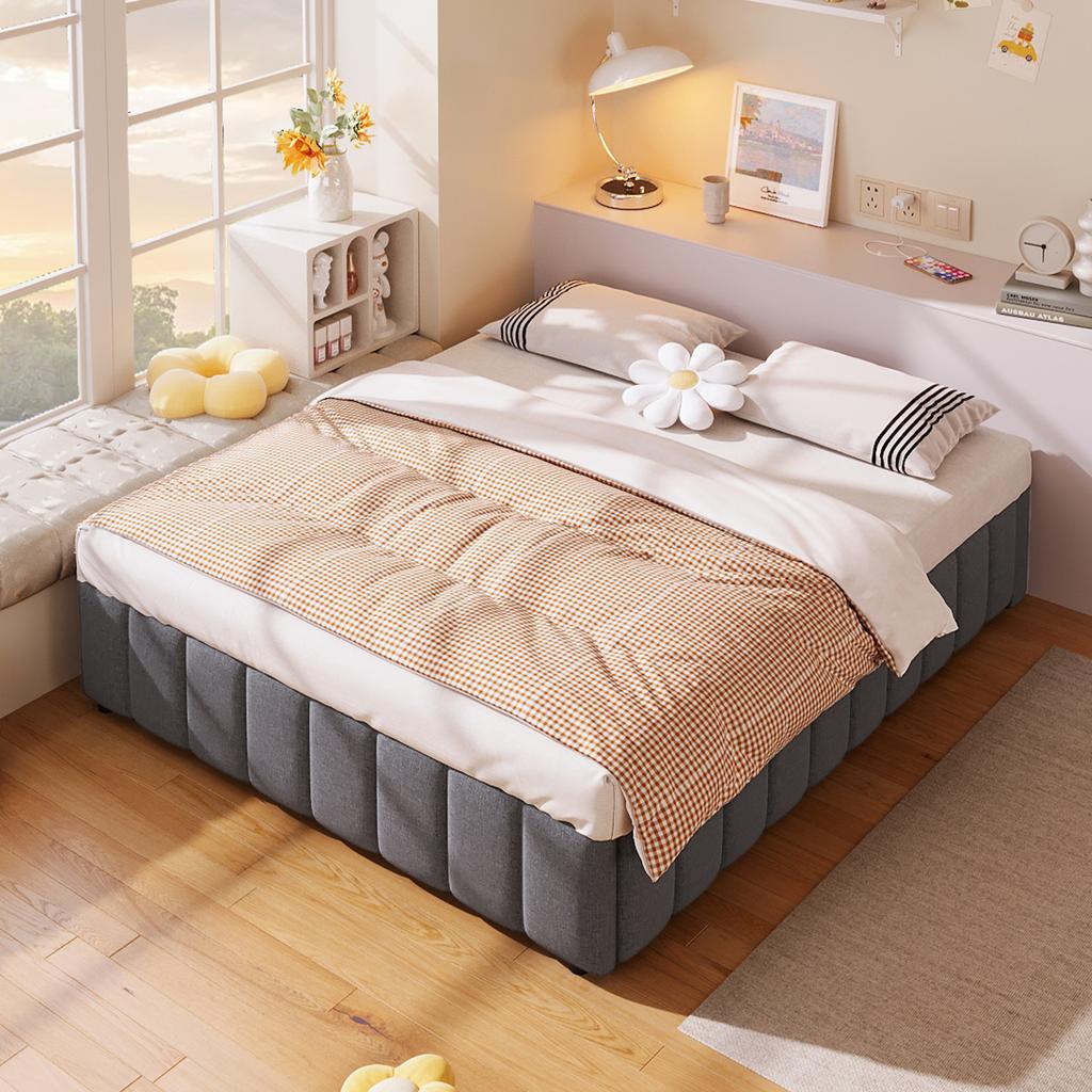 Upholstered Bed, 140*200cm, Hydraulic Storage, without Headboard, without Mattress, Grey