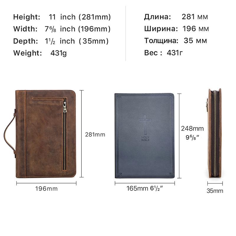 Handmade Crazy Horse Genuine Leather Book Cover with Pen Loop and Zipper