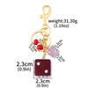 2PCS/lot Red Good Luck Dice String Crystal Epoxy Gold Foil Resin Rhinestones Keychain Fashion Y2K Keyring Bag Purse Accessories