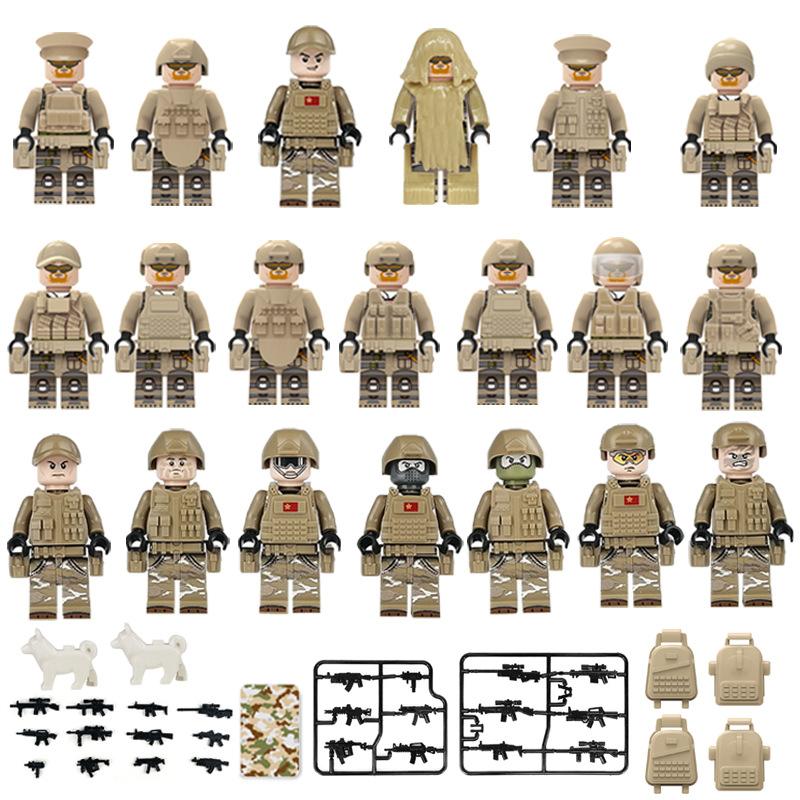 

Fan Yellow Color Clothing Building Block Doll Anti-Terrorism Special Police Military Scene Doll Toy Pyp