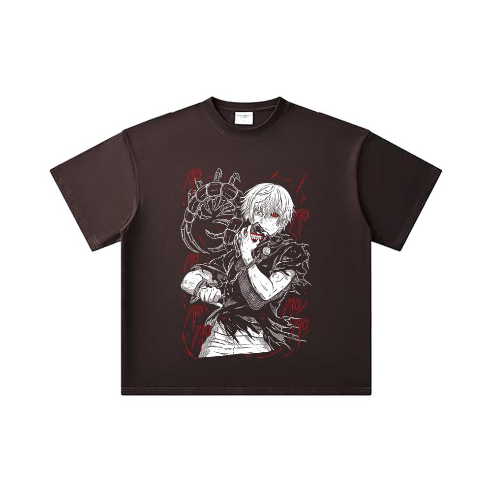 260 GSM Double Yarn 32 Count 100% Cotton Tokyo Ghoul V1 Print Unisex Heavy Cotton T Shirt