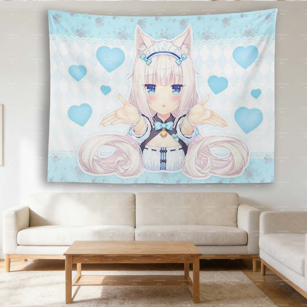 1pc Cute NNEKOPARA  Anime Tapestry Kawaii Cat Girl Cartoon Wall Hanging for Dorm Bedroom Decor Perfect Gift for Otaku Fans