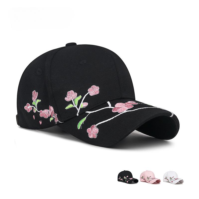 1Pc Hat Women's New National Tide Cap Sunshade Sun Hat Spring and Autumn Plum Blossom Embroidery National Style Curved Brim Baseball Cap