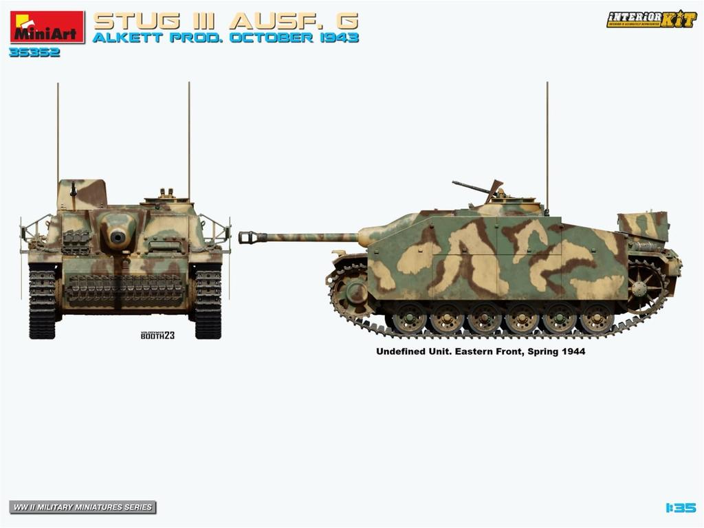 Miniart scale German III October Full Interior Plastic Model MA35352 1/35 Sturmgeschütz Ausf.G, 1943, Alkett, Kit,