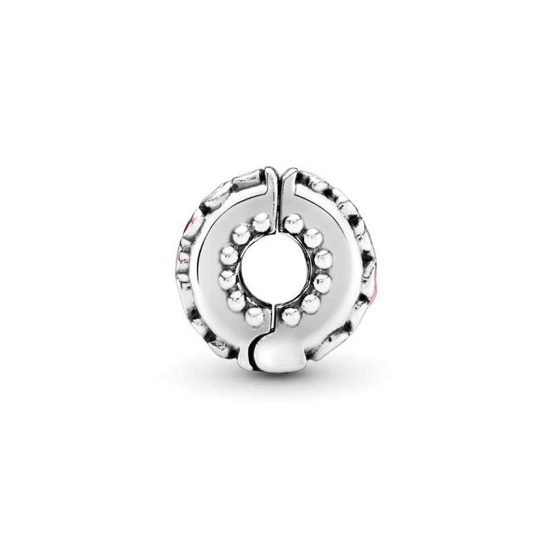 Pandora Enamel Love Heart-Free Silicone Fixing Buckle 925 Silver Jewelry Accessories Women's Style 796594ENMX
