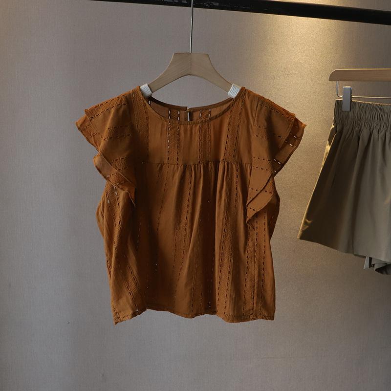 

Летняя корейская милая рубашка с круглым вырезом и рукавами-крылышками, женская свободная блузка one size оранжевый