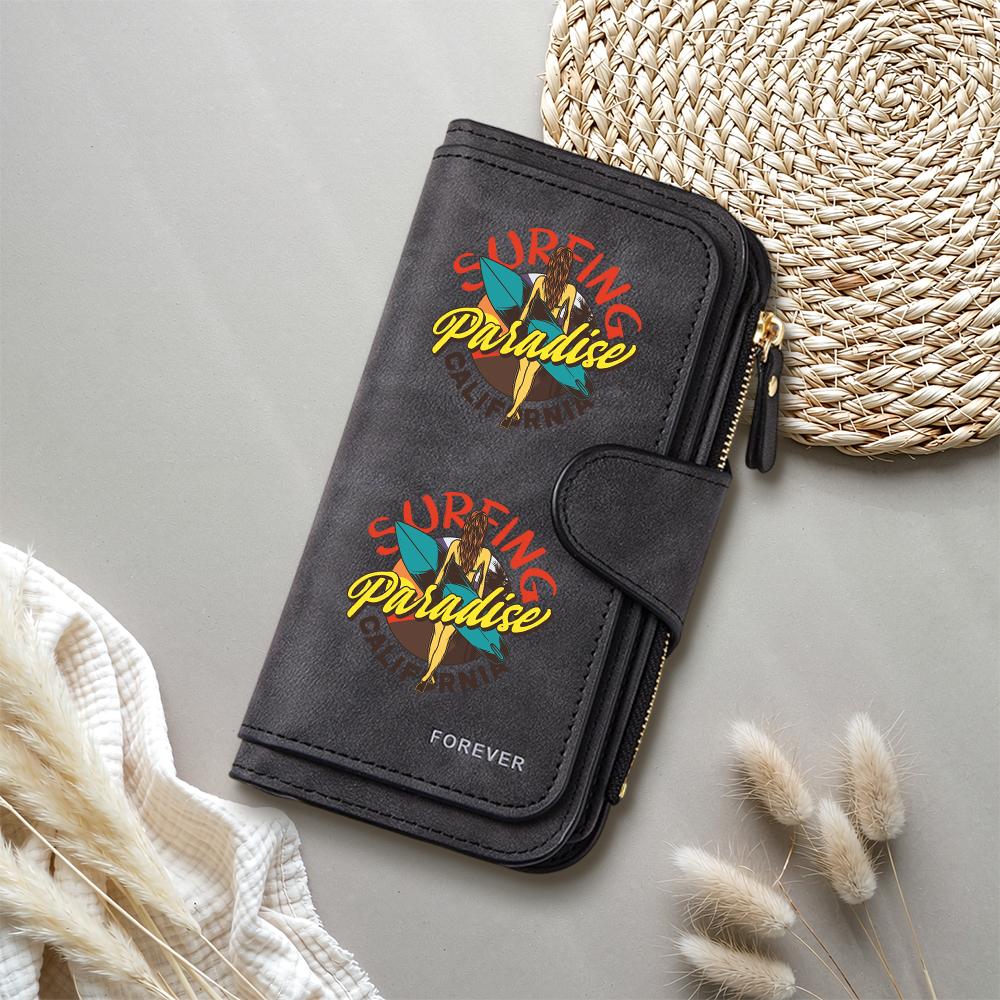 Surfing Paradise Print Long Wallet Fashion Large Capacity Multi Card Holder Purses