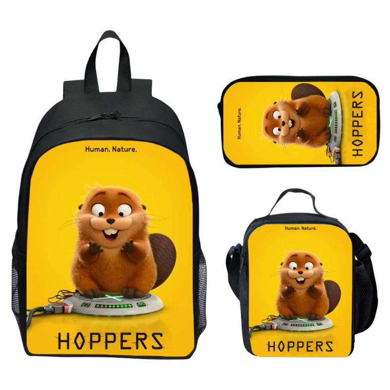 Hoppers Biber Metamorphose Druck 3-teiliges Set Schulrucksack Brottasche Federmäppchen Cartoon Schüler Set