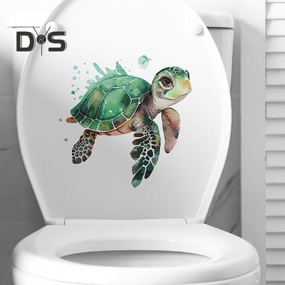 Adesivo per WC a forma di tartaruga marina, rimovibile, autoadesivo, impermeabile, in PVC, per soggiorno, bagno, decorazione da parete, coperchio per WC, animale