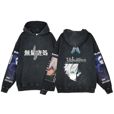 Anime Jujutsu Kaisen Satoru Gojo Cool Graphic Printed Hooded Men Women Washed Cotton Hoodies Casual Loose Sweatshirt Pullover