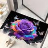 Yousheng 3D Rose Bathroom Rug Realistic Rose And Butterflies Floor Mat Absorbent Non-Slip Rug for Entrance Kitchen Bedroom Living Room