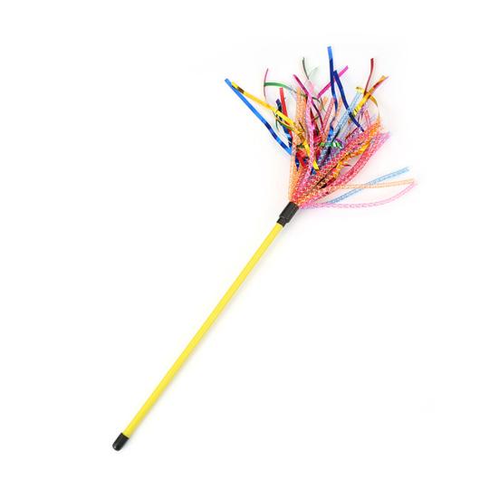 Colorful Rattle Ribbon Teaser Rod Wand Stick Pet Cat Kitten Bite Chew Chase Toy