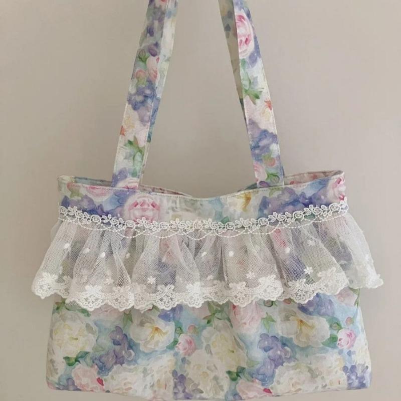 Large-capacity Lace Flower Bag Niche Artistic and Versatile Underarm Tote Bag Hand-carry Commuter Bag