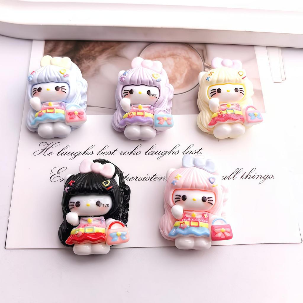 Cute KT Girl Resin Accessories: Curly Hair Cartoon Handbag, Cream Glue for DIY Hair Clips, Magnets, Shoe Buckles.