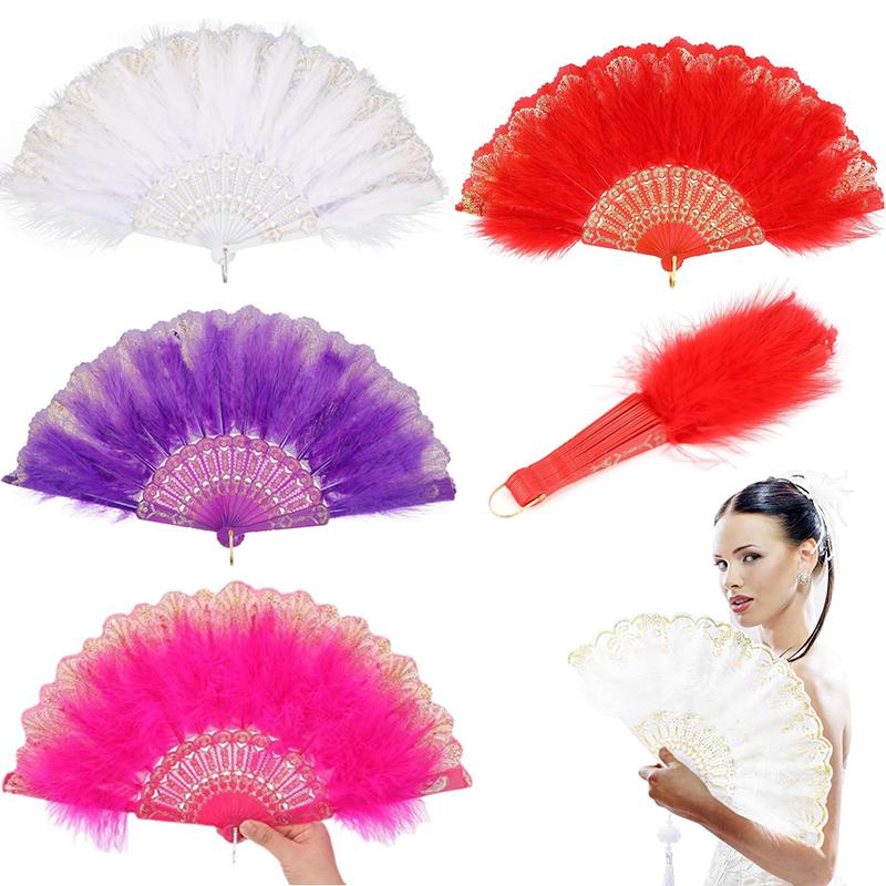 

Женский складной веер из кружевных перьев для свадебной вечеринки, танцевального костюма на Хэллоуин чёрный