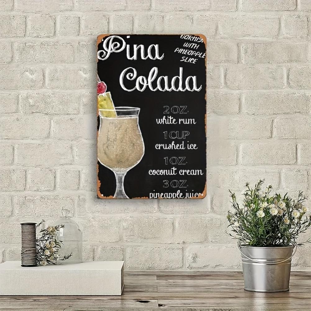 1pc Vintage "Pina Colada Recipe" Metal Tin Sign - 8x12in Retro Cocktail Ingredient Wall Art, Easy-Hang for Home/Bar/Cafe