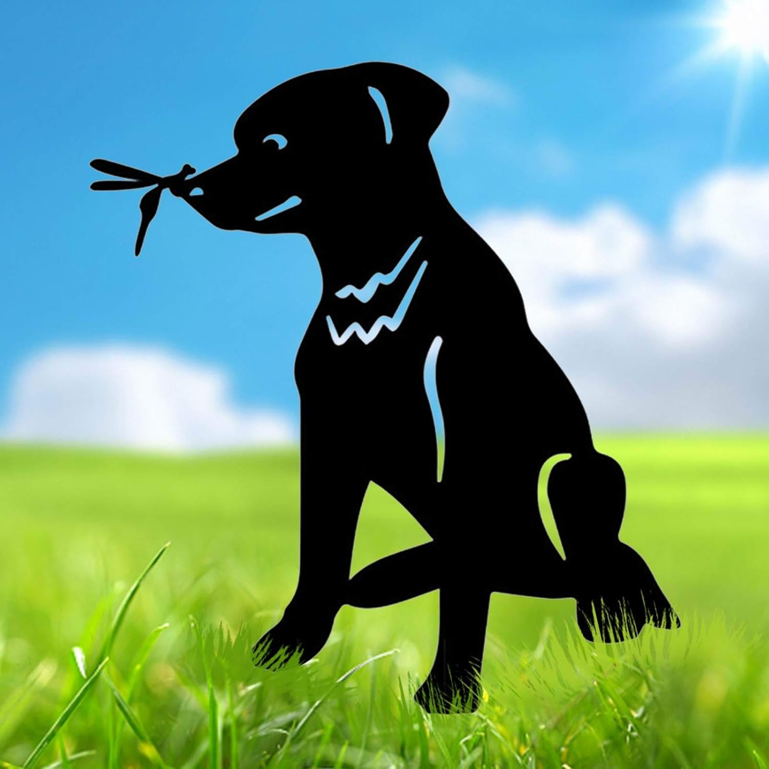 B/M Animal Silhouette Garden Stake, Metal Cat Dog Decorative Garden Stakes Black Puppy Dog Cat Shaped Yard Metal Art Lawn Outdoor Home Decor