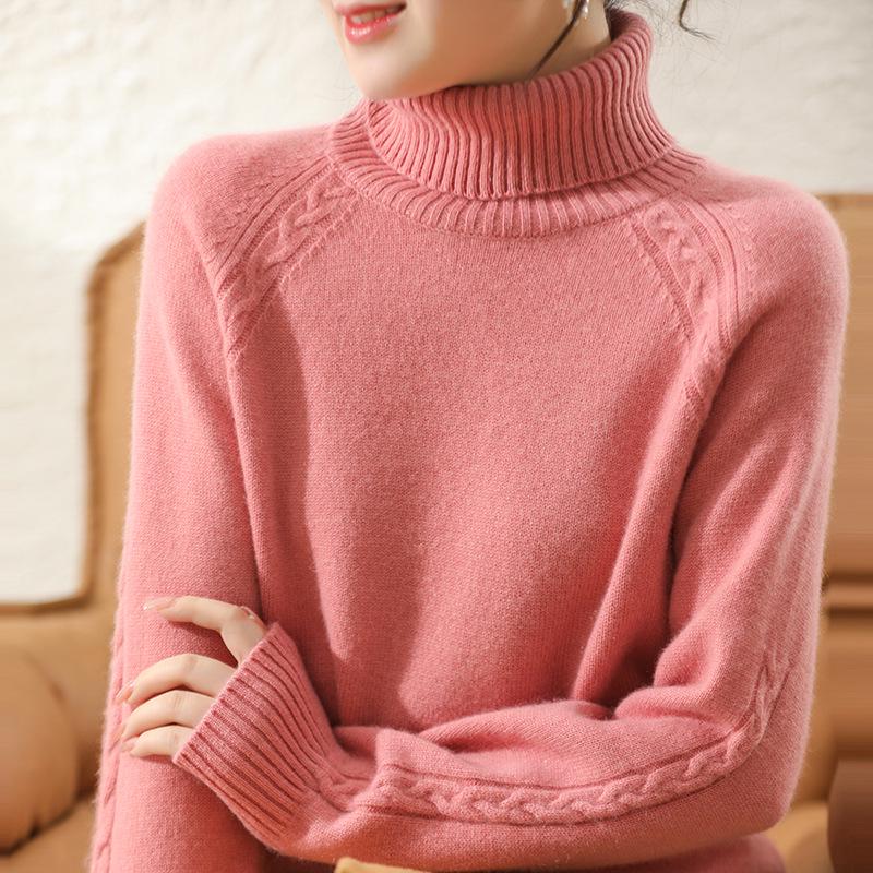 Women's High-Neck Wool Sweater: Autumn/Winter Knitwear, Loose Long Sleeve, Slimming Cashmere Base Layer