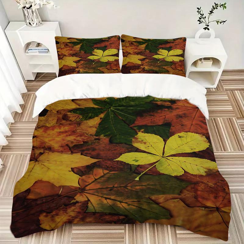 3pcs Autumn's Palette Printed Quilt Set, Includes 1 Quilt Cover and 2 Pillowcases