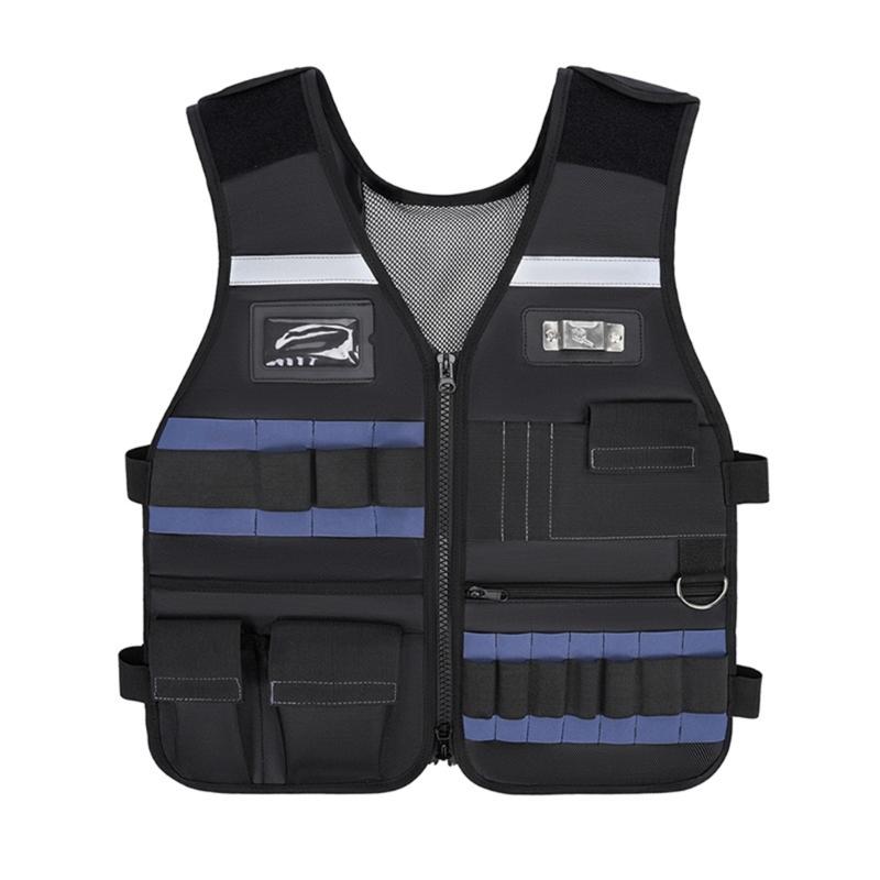 Men Work Utility Tool Vest Workwear with Multiple Pockets Outdoor Fishing Vest Adjustable Straps Convenient Tool Pockets синий