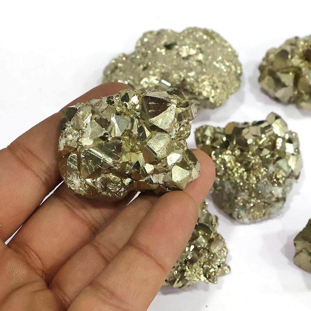 Reiki Crystal Products Natural AAA Pyrite Raw/Rough Cluster/Peru Pyrite for Healing/Vastu Wealth, Attracts Business Luck 400 Gm (Multiple Pcs)
