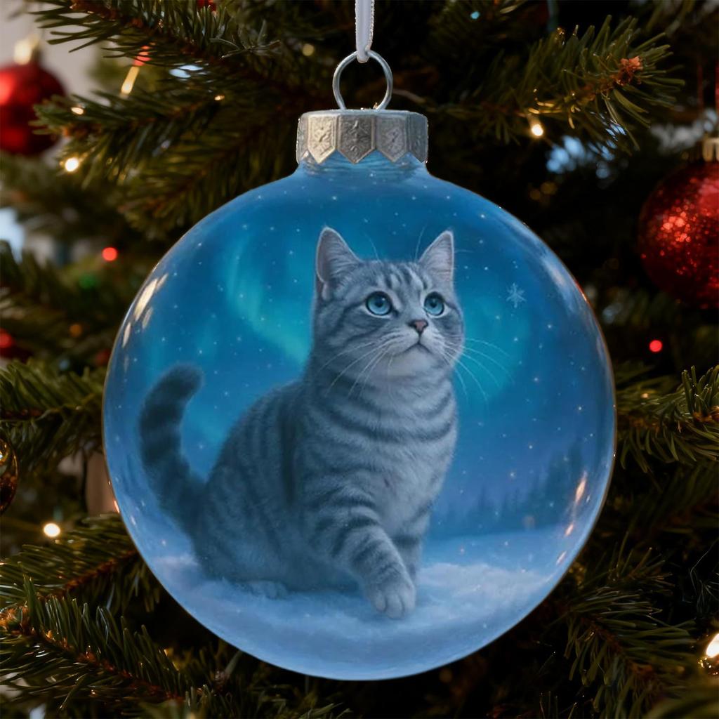 Cat Christmas Ornament Ball Cute Animal Seasonal Decor Christmas Ball Cat Pendant for Holiday Winter Indoor Home Living Room