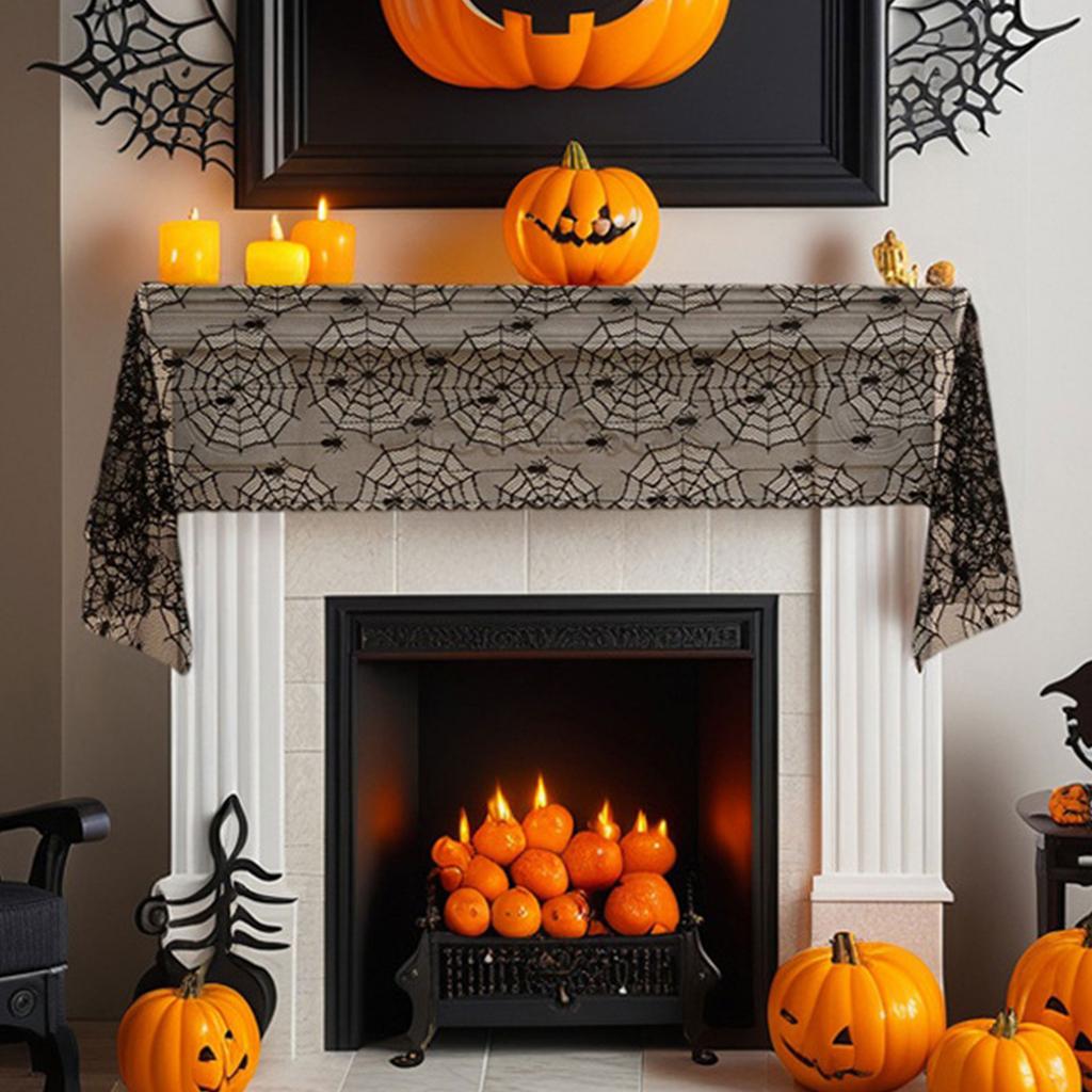 Halloween Black Lace Polyester Tablecloth for Party Decorations Fabric Easy To Cleaning Foldable Designs