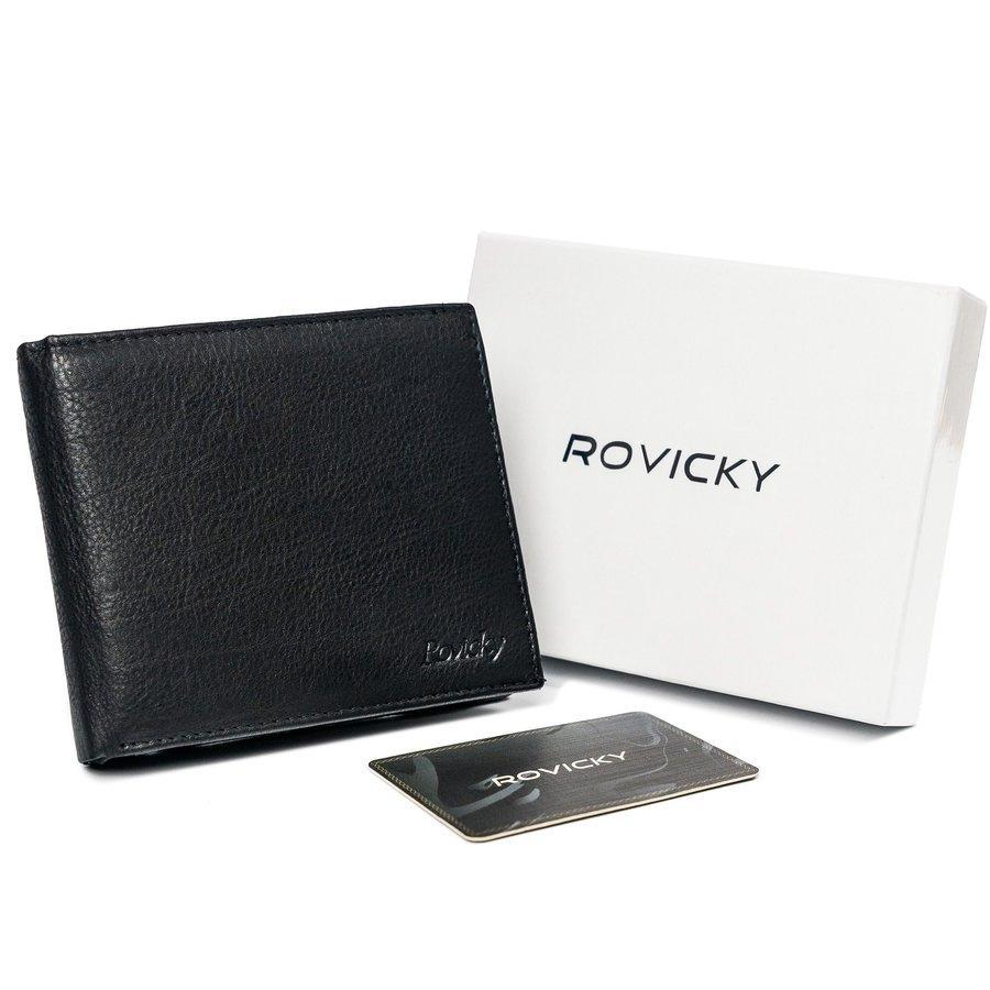 Men's Horizontal Wallet with Zipper Compartment, Genuine Leather, RFID Stop - Rovicky