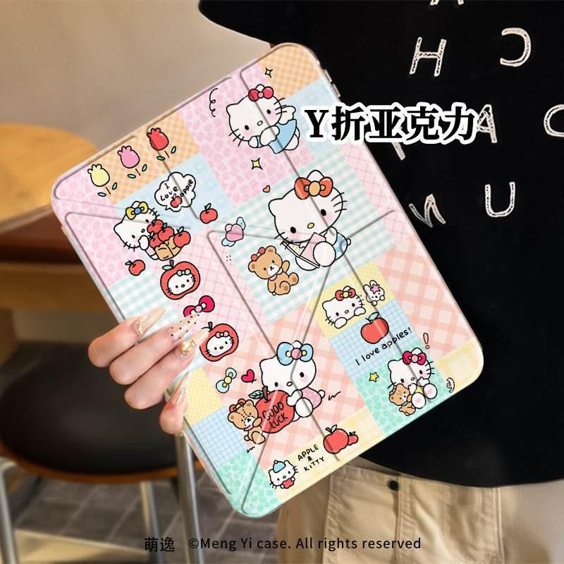 Cute Checkered Kitty Tablet Case IPad 10th/9th/8th Gen Air 5/4/3 Pro 11/12.9 Inch Anti-Slip Protective Cover